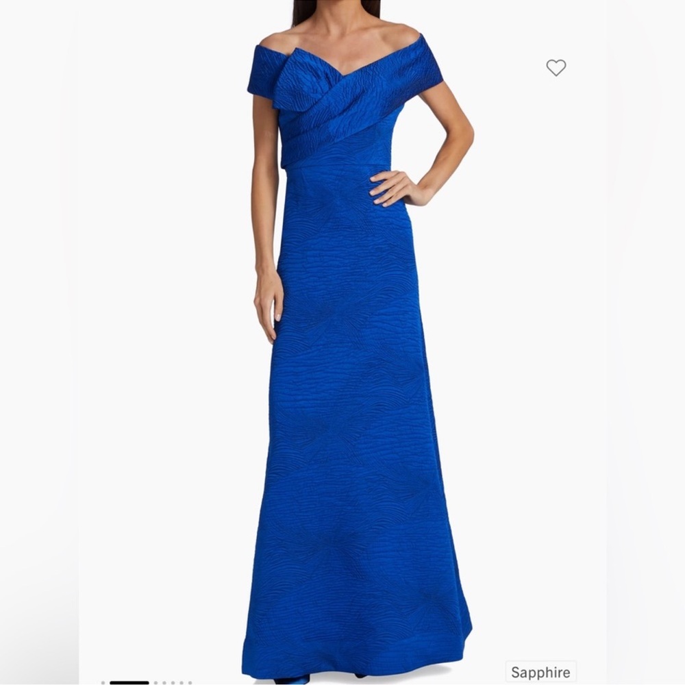 RICKIE FREEMAN For Teri Jon Size 18 Royal Blue Off the Shoulder Jacquard Gown
